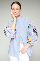 UMA STRIPED EMBROIDERED SLEEVE SHIRT