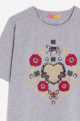 EQUESTRIAN EMBROIDERY GREY T-SHIRT