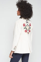 EQUESTRIAN EMBROIDERY ECRU CORDUROY BLAZER