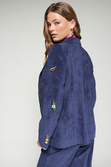 NAVY CORDUROY EMBROIDERY BLAZER