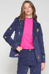 NAVY CORDUROY EMBROIDERY BLAZER
