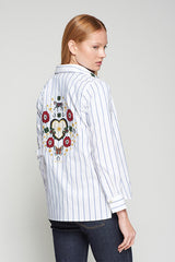 HORSE EMBROIDERY BLUE STRIPES SHIRT