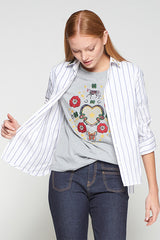 HORSE EMBROIDERY BLUE STRIPES SHIRT