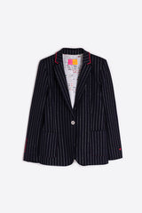 EMBROIDERY NAVY PINSTRIPE BLAZER