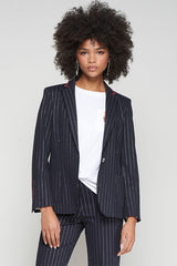 EMBROIDERY NAVY PINSTRIPE BLAZER