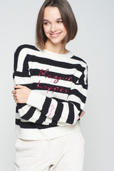 FABIOLA SEQUINS STRIPES ECRU BLACK KNITWEAR