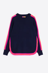 COLOURED TRIMS NAVY WOOL-BLEND SWEATER