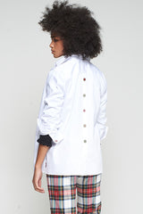 LARGA BOTONES ESPALDA BLANCO STRECH SHIRT