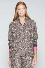 BROWN PRINTED BUTTON-UP SHIRT