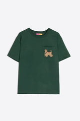 DOG EMBROIDERY GREEN T-SHIRT