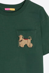 DOG EMBROIDERY GREEN T-SHIRT