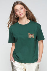 DOG EMBROIDERY GREEN T-SHIRT