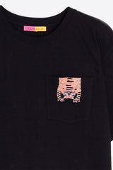 TIGER EMBROIDERY BLACK T-SHIRT