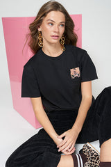TIGER EMBROIDERY BLACK T-SHIRT