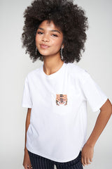TIGER EMBROIDERY WHITE T-SHIRT