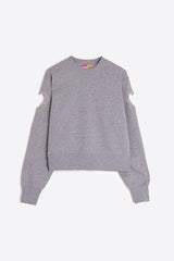 HEART CUT-OUT BEADING GREY SWEATSHIRT