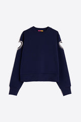 HEART CUT-OUT BEADING NAVY SWEATSHIRT