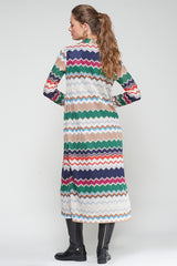 GREEN HERRINGBONE LUREX JACQUARD DRESS