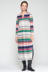 GREEN HERRINGBONE LUREX JACQUARD DRESS