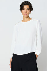 ECRU STUDDED SHOULDER BLOUSE