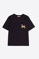 DOG EMBROIDERY BLACK T-SHIRT