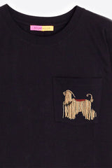 DOG EMBROIDERY BLACK T-SHIRT