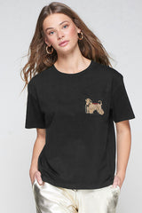 DOG EMBROIDERY BLACK T-SHIRT