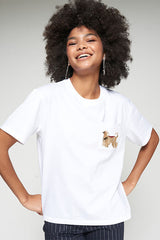 DOG EMBROIDERY WHITE T-SHIRT