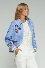 SURF EMBROIDERY BLUE STRIPED BOMBER JACKET