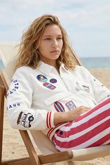 SURF EMBROIDERY WHITE BOMBER JACKET