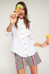 EMBROIDERED ICE CREAM WHITE LINEN SHIRT