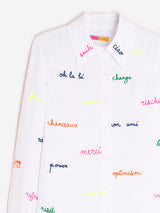 EMBROIDERED MESSAGES WHITE LINEN SHIRT
