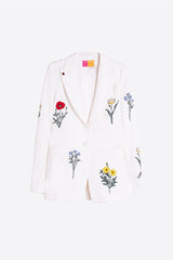 WHITE PUNTO CREPE EMBROIDERED FLOWERS BLAZER