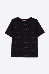 MULTICOLOURED RHINESTONES BLACK T-SHIRT