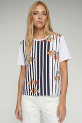 FISH PRINT VERTICAL STRIPED T-SHIRT