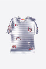 EMBROIDERED PATCHES STRIPED T-SHIRT