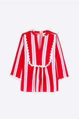 RED STRIPED RIC-RAC DETAIL BLOUSE