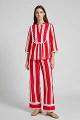 RED STRIPED STRAIGHT-LEG TROUSERS
