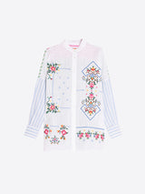 LINEN MIX EMBROIDERED STRIPED SHIRT