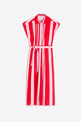 RED STRIPED MIDI DRESS