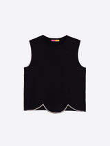 SCALLOPED HEM BLACK SLEEVELESS TOP