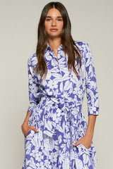 BLUE WHITE TROPICAL PRINT SHIRT