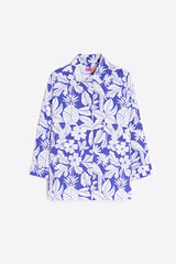 BLUE WHITE TROPICAL PRINT SHIRT