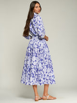 BLUE WHITE TROPICAL PRINT SKIRT