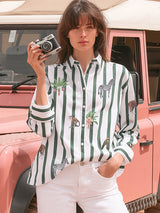 JUNGLE ANIMAL PRINT STRIPED SHIRT