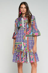 MULTICOLOURED PATCHWORK PRINT SHORT DRESS