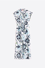 BLUE AND GREEN FLORAL PRINT LINEN SHIRT-DRESS