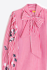 EMBROIDERED RED SRIPED BOW SHIRT