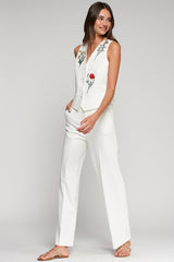 WHITE PUNTO CREPE FLARED-LEG TROUSERS