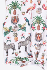 SAFARI-PRINT KNOT SLEEVELESS T-SHIRT